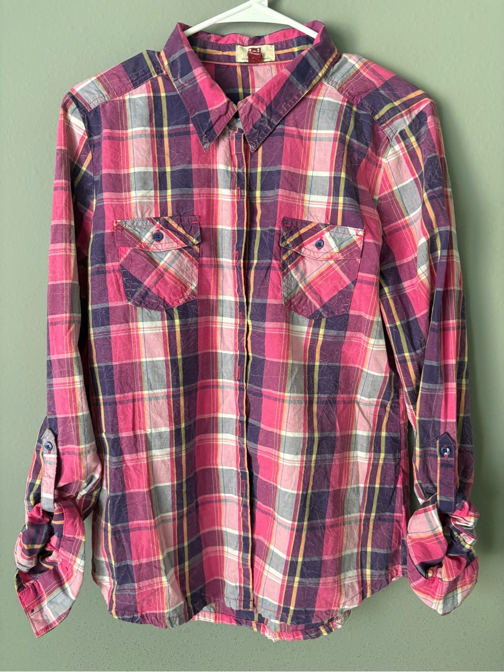 Vintage 2013 l.e.i. "Bailey" Plaid Roll-Tab Shirt - Junior's XL (15/17)